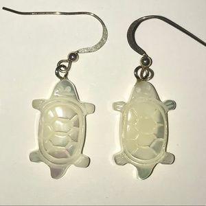 Mother of Pearl Shell Carved Turtle Earrings